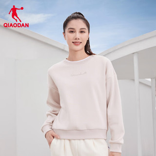 乔丹QIAODAN运动卫衣潮流透气圆领加绒套头针织上衣 白桃粉 155/XS