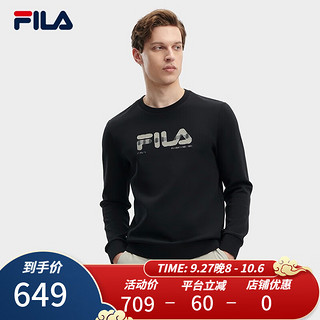 FILA 斐乐男子针织套头衫基础简约休闲舒适卫衣 正黑色-BK 170/92A/M