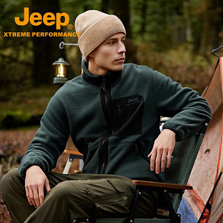 Jeep款抓绒衣秋冬季摇粒绒外套保暖开衫立领夹克保暖长袖上衣女 墨绿 S/165