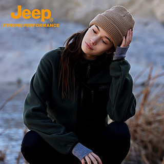 Jeep款抓绒衣秋冬季摇粒绒外套保暖开衫立领夹克保暖长袖上衣女 墨绿 S/165