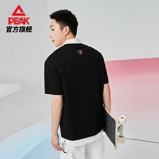 匹克（PEAK）夏季短袖T恤男简约舒适透气上衣短裤 黑色-2320 S