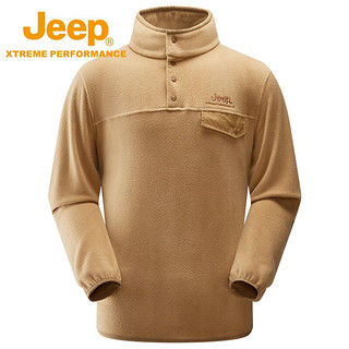 Jeep吉普款男女抓绒衣冬加厚保暖套头衫户外防风外套 云褐色 S（115-135斤）