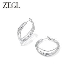 ZENGLIU ZEGL银色素圈耳环女圆圈耳钉简约气质小众设计高级感925银针耳饰