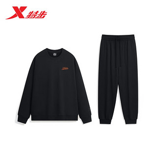 XTEP 特步 跑步运动套装男宽松晨跑速干衣秋冬季 正黑色 2XL