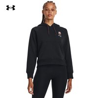 安德玛 UNDERARMOUR)秋冬女子ROSE高克重棉织训练运动连帽卫衣1379834 黑色001 L