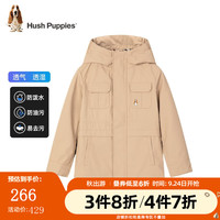 暇步士(Hush Puppies)童装儿童秋装男童外套秋季男大童简约纯色时尚风衣外套 燕麦卡其 150cm