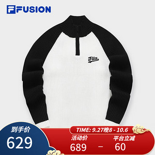 FILA FUSION斐乐潮牌女子织衫2023冬时尚修身撞色拼接毛衣 纶度白-WT 160/80A/S