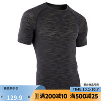 DECATHLON 迪卡侬 男士圆领T恤有氧服透气瑜伽服户外运动上衣 黑色 2XL