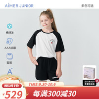 Aimer kids爱慕少女凉感棉少女短袖上衣三分裤套装AJ143C361 甜酷樱桃 155