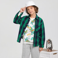 真维斯童装  宽松翻领长袖格子休闲衬衫男童潮KE 绿色2700 140