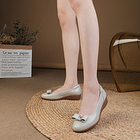 goldlion 金利来 23年新款时尚鳄鱼纹牛皮坡跟女单鞋舒适浅口一脚蹬通勤鞋子女鞋