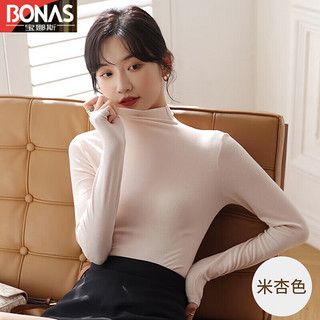 BONAS 宝娜斯 新款牛奶丝半高领打底衫 米杏色 均码(80-125斤)