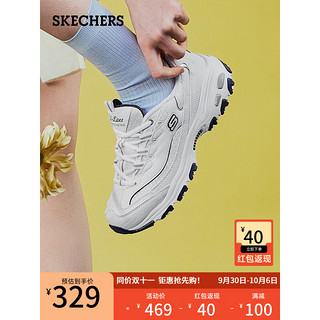 SKECHERS 斯凯奇 小白熊女士休闲鞋子厚底增高百搭运动软底99999863 白色/海军蓝色/WNV 36.5