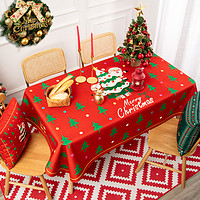 橙色回忆 元旦圣诞老人桌布餐厅布置红色绿色餐桌布棉麻防溅水格纹茶几布