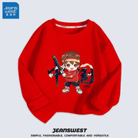 真维斯(Jeanswest)男童t恤长袖秋款上衣中大童圆领洋气纯棉秋衣打底衫国潮风童装 红 J棒球男孩 130cm