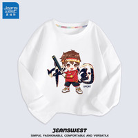 真维斯(Jeanswest)男童t恤长袖秋款上衣中大童圆领洋气纯棉秋衣打底衫国潮风童装 白 J棒球男孩 110cm