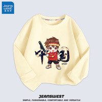 真维斯(Jeanswest)男童t恤长袖秋款上衣中大童圆领洋气纯棉秋衣打底衫国潮风童装 米白 J棒球男孩 140cm