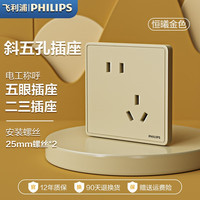 PHILIPS 飞利浦 开关插座面板86型墙壁暗装大间距斜五孔家用电工电料二三插座 斜五孔十只装(10A)