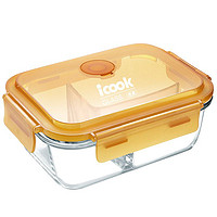 icook 玻璃饭盒微波炉可加热玻璃碗带盖上班族大容量便当盒泡面碗