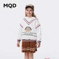 MQD 马骑顿 童装女童棉氨透气连帽卫衣拼接图案童趣假两件上衣潮 本白 120