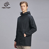 TECTOP 探拓 户外风衣男运动情侣中长款弹力外套防风时尚夹克 男款黑色 XL