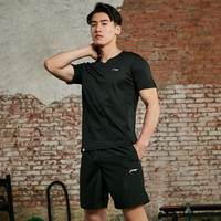 LI-NING 李宁 2023新款男士T恤透气舒适短袖式快干轻盈文化衫圆领运动T恤