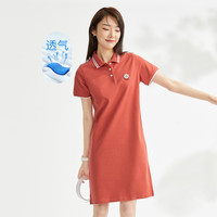 小羊刺绣针织弹力珠地布短袖POLO连衣裙 L 辣酱红（35）