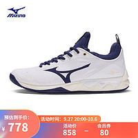 美津浓（MIZUNO）男女运动鞋稳定缓震透气舒适室内排球鞋 43/白色/蓝色/金色 37