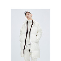 棋盘格系列 秋冬休闲保暖长款棉服棉衣外套 XL 本白色