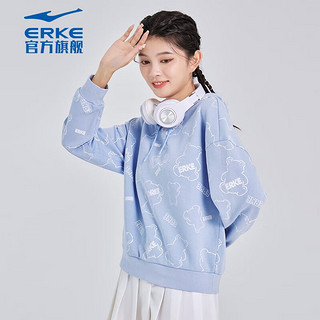 ERKE 鸿星尔克 卫衣女秋季连帽女生套头衫休闲运动上衣 冰紫色 M