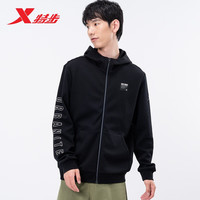 特步 XTEP运动外套男装夹克秋季针织上衣开衫卫衣休闲运动服男 黑 190/3XL/男