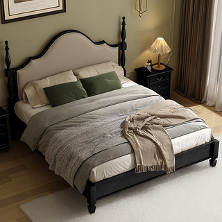 熙和美式复古全实木双人床现代法式卧室1.8米大床樱桃木主卧婚床