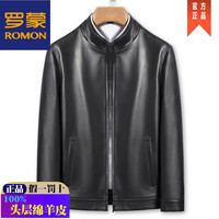 罗蒙轻奢高档品牌海宁绵羊皮衣男中年商务休闲2022秋季新款头层真皮外套男士皮夹克秋冬天穿的帅气质精品 黑色_立领（单） 165/S_90斤-100斤