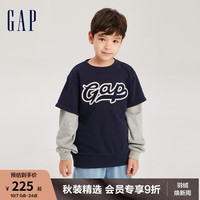 Gap男童秋季2023LOGO法式圈织软卫衣785333儿童装休闲上衣 深蓝色 120cm(S)