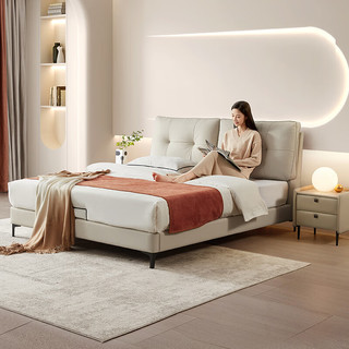 顾家家居 KUKA 现代简约双人床皮感科技布主卧B626浅冰蓝+M0081 1.8米