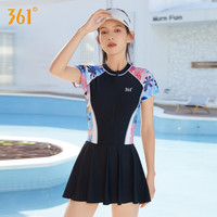 361°泳衣女连体裙式游泳馆运动2023保守显瘦泡温泉遮肚游泳装 黑色 L