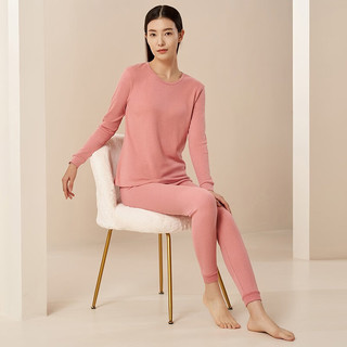 宜而爽 男女士全棉秋衣秋裤套装圆领打底纯棉毛衫纯棉保暖内衣 女款玫瑰粉 XXL(男180女175)