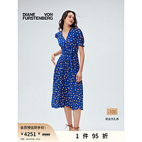 Diane Von Furstenberg DVF 2023早秋新款深海蓝漆画波点裹身裙 PTDDI 0