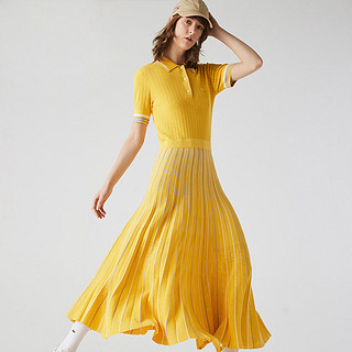 经典优雅 女装时尚竖纹修身显瘦连衣裙女Polo短袖拼色连衣裙 36 FYQ 黄色