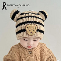 Roberta di Camerino 诺贝达 婴儿帽子春秋季毛线保暖儿童宝宝帽子秋冬 卡其色 毛线款 约8个月-3岁 建议头围44-50CM