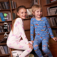 爱慕儿童（AIMER KIDS）A类男女童薄莫代尔印花儿童保暖内衣套装秋衣裤高弹透气秋新打底 男孩-蓝色车队 100