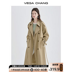 VEGA CHANG 风衣女中长款2023秋新款韩版收腰经典时尚外套ins潮 鹭茶色 L