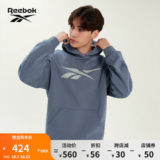 Reebok锐步男女同款经典运动休闲时尚纯色连帽套头衫卫衣 蓝色 M