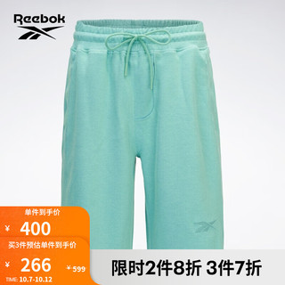 Reebok锐步季男女针织斜纹休闲宽松低档短裤 青色 L