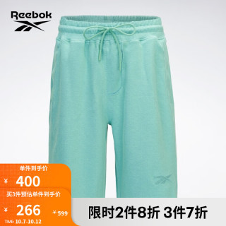 Reebok锐步季男女针织斜纹休闲宽松低档短裤 青色 L