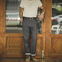 MADEN 马登 工装美式复古灰色条纹牛仔裤直筒修身阿美咔叽锥形长裤子男士