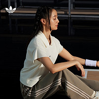 adidas阿迪达斯三叶草女装秋冬时尚短款运动翻领短袖POLO衫 汉玉白 A/2XS