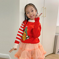 tanni 商场同款儿童圣诞毛衣洋气红色半高领套头针织衫TL33KN610C
