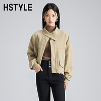 HSTYLE 韩都衣舍 休闲短外套2023秋冬新款女百搭显瘦立领上衣