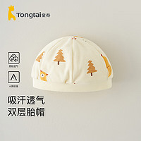 Tongtai 童泰 0-3个月新生儿帽子四季纯棉宝宝双层胎帽新生儿防风护囟门帽 黄色 38-42cm